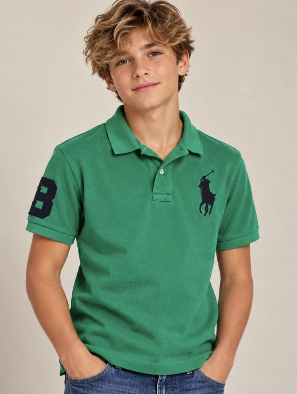 Polo Ralph Lauren Youth Boys Big Pony Polo Shirt Green Short Sleeve Size L 14/16